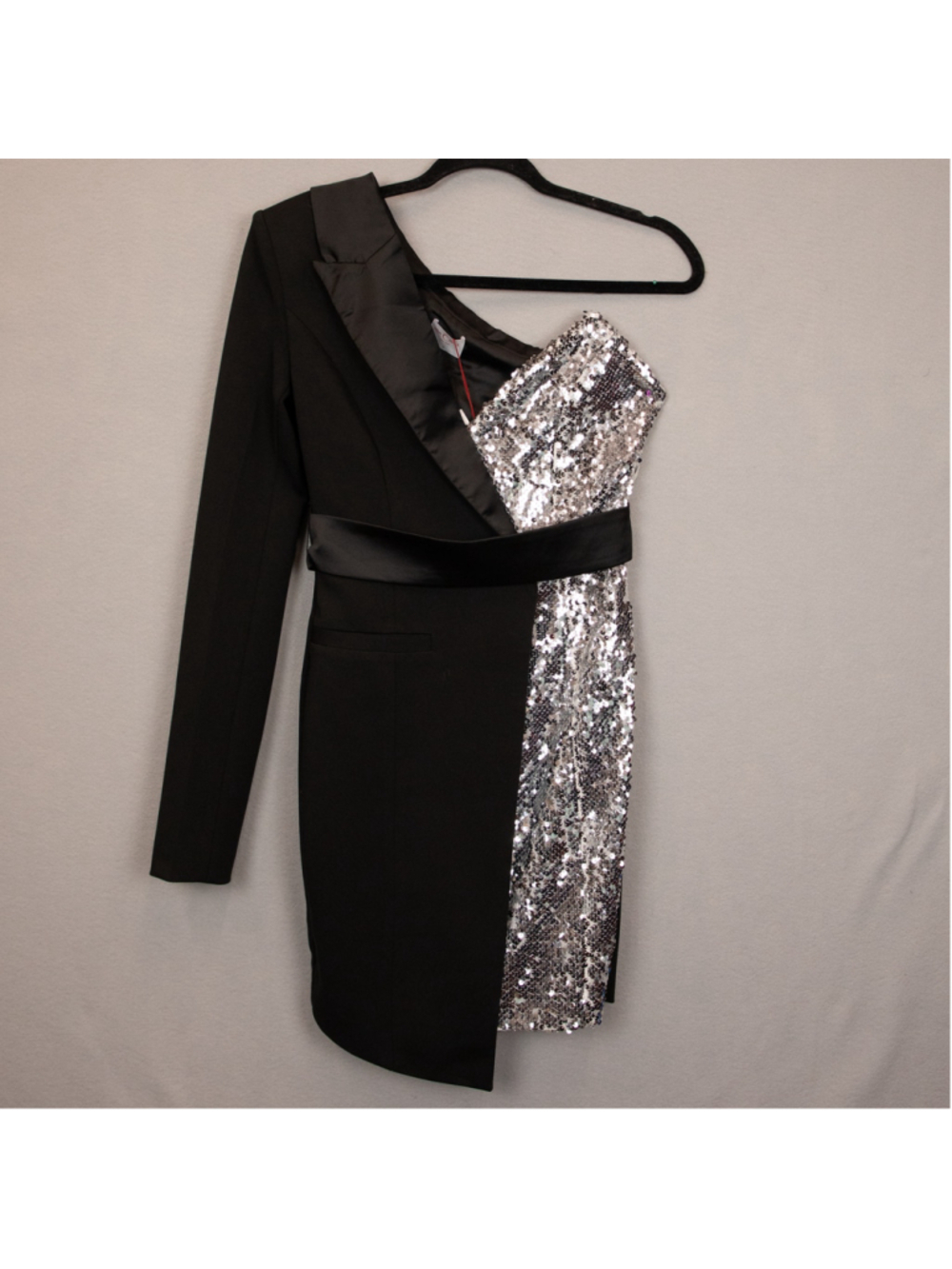 Miss Circle Silver Night Black Sequin Crepe Tuxedo Blazer Dress NWT-XS
